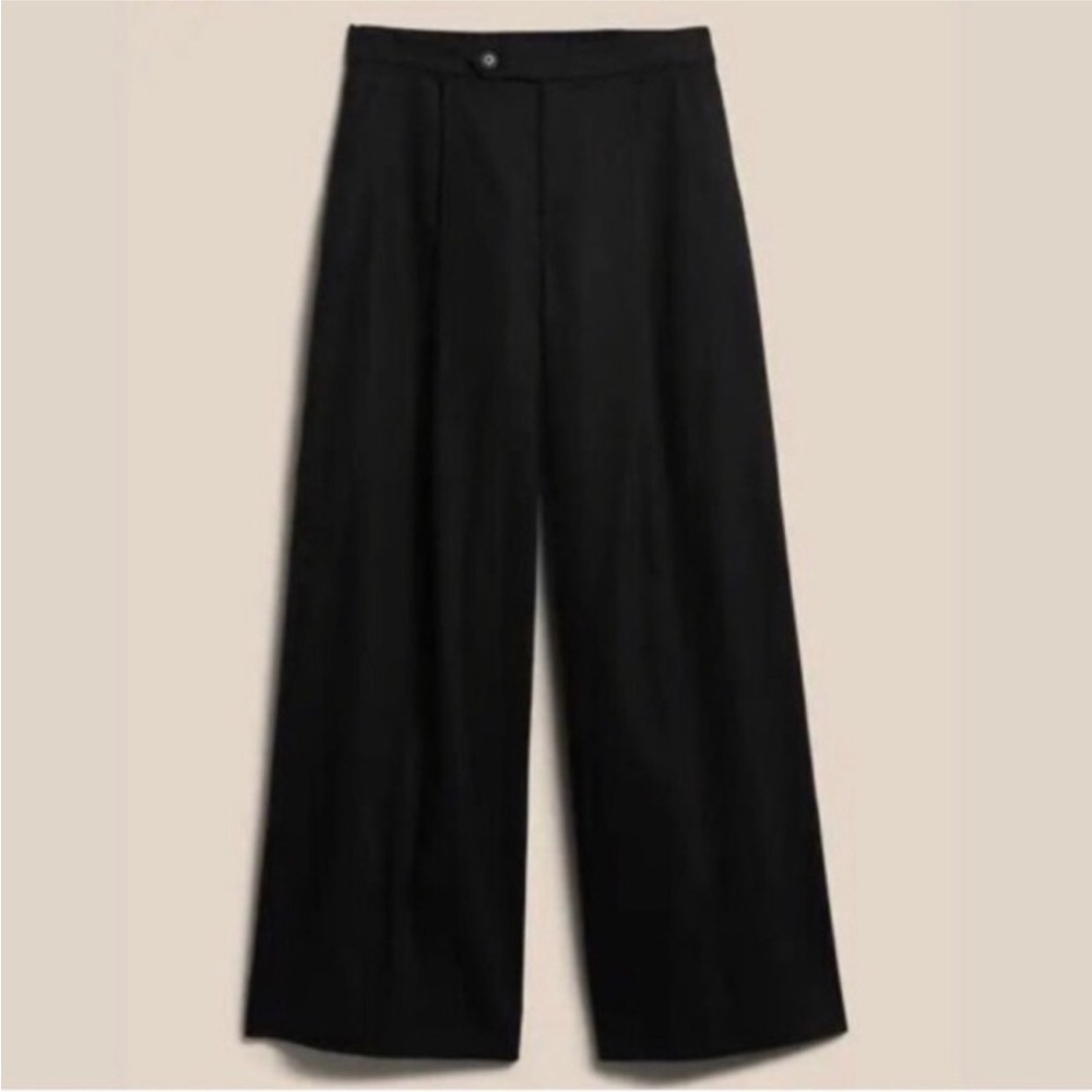 Banana Republic Linen-Blend Wide-Leg Pant Pleated - Black size 2 - Picture 5 of 16